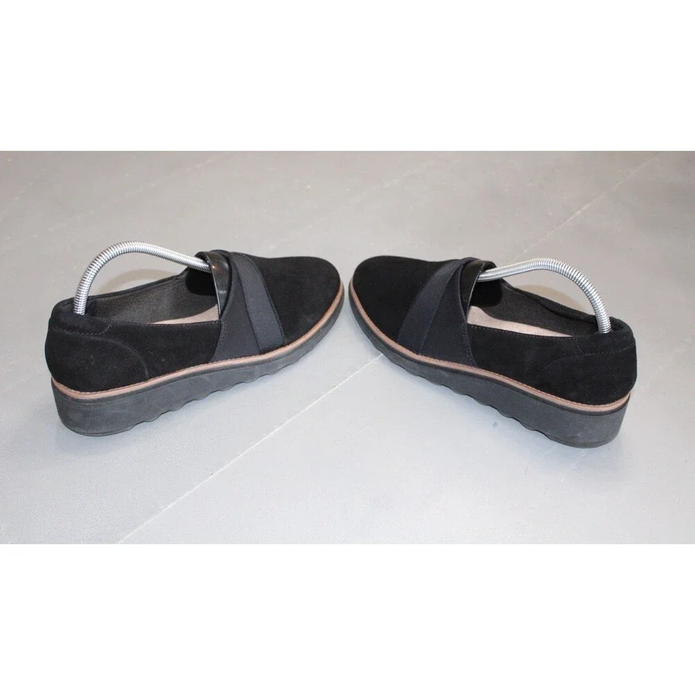 Clarks Sharon Pump Black Suede Slip On‎ Comfort Loafers Womens Size 10 Wedge